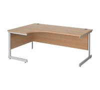 Dams International Contract 25 Left Hand Ergonomic Desk with Beech Coloured MFC Top and Silver Frame Cantilever Legs 1,800 x 1,200 x 725 mm