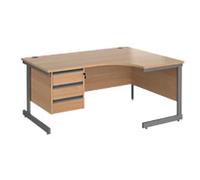 Dams International Contract 25 Right Hand Corner Desk Corner Beech Cantilever 3 Drawers 1,600 (W) x 1,200 (D) x 725 (H) mm MFC (Melamine Faced Chipboard)