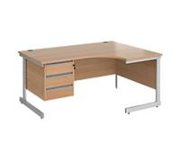 Dams International Contract 25 Right Hand Corner Desk Corner Beech Cantilever 3 Drawers 1,600 (W) x 1,200 (D) x 725 (H) mm MFC (Melamine Faced Chipboard)