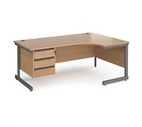 Dams International Contract 25 Right Hand Corner Desk Corner Beech Cantilever 3 Drawers 1,800 (W) x 1,200 (D) x 725 (H) mm MFC (Melamine Faced Chipboard)