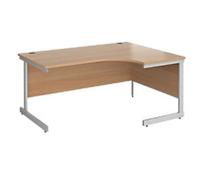 Dams International Contract 25 Right Hand Ergonomic Desk with Beech Coloured MFC Top and Silver Frame Cantilever Legs 1,600 x 1,200 x 725 mm