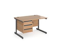 Dams International Contract 25 Straight Desk Rectangular Beech Cantilever 3 Drawers 1,200 (W) x 800 (D) x 725 (H) mm MFC (Melamine Faced Chipboard)