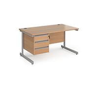 Dams International Contract 25 Straight Desk Rectangular Beech Cantilever 3 Drawers 1,400 (W) x 800 (D) x 725 (H) mm MFC (Melamine Faced Chipboard)