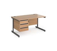 Dams International Contract 25 Straight Desk Rectangular Beech Cantilever 3 Drawers 1,400 (W) x 800 (D) x 725 (H) mm MFC (Melamine Faced Chipboard)