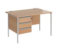 Dams International Contract 25 Straight Desk Rectangular Beech H-Frame 3 Drawers 1,200 (W) x 800 (D) x 725 (H) mm MFC (Melamine Faced Chipboard)