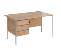 Dams International Contract 25 Straight Desk Rectangular Beech H-Frame 3 Drawers 1,400 (W) x 800 (D) x 725 (H) mm MFC (Melamine Faced Chipboard)