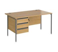 Dams International Contract 25 Straight Desk Rectangular Oak H-Frame 3 Drawers 1,400 (W) x 800 (D) x 725 (H) mm MFC (Melamine Faced Chipboard)