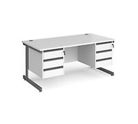 Dams International Contract 25 Straight Desk Rectangular White Cantilever 6 Drawers 2 Pedestals 1,600 (W) x 800 (D) x 725 (H) mm MFC (Melamine Faced Chipboard)