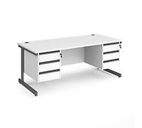 Dams International Contract 25 Straight Desk Rectangular White Cantilever 6 Drawers 2 Pedestals 1,800 (W) x 800 (D) x 725 (H) mm MFC (Melamine Faced Chipboard)