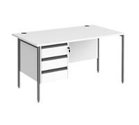 Dams International Contract 25 Straight Desk Rectangular White H-Frame 3 Drawers 1,400 (W) x 800 (D) x 725 (H) mm MFC (Melamine Faced Chipboard)