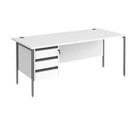 Dams International Contract 25 Straight Desk Rectangular White H-Frame 3 Drawers 1,800 (W) x 800 (D) x 725 (H) mm MFC (Melamine Faced Chipboard)