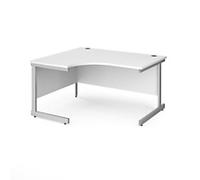 Dams International Left Hand Corner Desk with White MFC Top and Silver Frame Cantilever Legs 1400 x 1200 x 725 mm