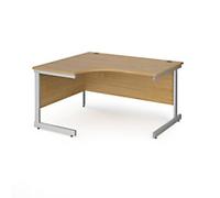 Dams International Left Hand Ergonomic Desk with Oak Coloured MFC Top and Silver Frame Cantilever Legs Contract 25 1400 x 1200 x 725 mm