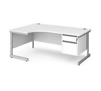 Dams International Left Hand Ergonomic Desk with White MFC Top and Silver Frame Cantilever Legs and 2 Lockable Drawer Pedestal Contract 25 1800 x 1200 x 725mm