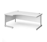 Dams International Left Hand Ergonomic Desk with White MFC Top and Silver Frame Cantilever Legs Contract 25 1800 x 1200 x 725 mm