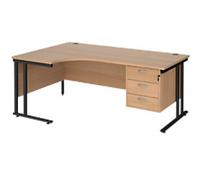 Dams International Maestro 25 Left Hand Corner Desk Beech Cantilever 3 Drawers 1,800 (W) x 1,200 (D) x 725 (H) mm Wood