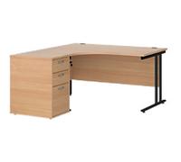 Dams International Maestro 25 Left Hand Corner Desk Beech Cantilever 3 Drawers 1 Pedestal 1,400 (W) x 1,626 (D) x 725 (H) mm Wood