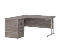 Dams International Maestro 25 Left Hand Corner Desk Grey Oak Cantilever 3 Drawers 1 Pedestal 1,400 (W) x 1,626 (D) x 725 (H) mm Wood
