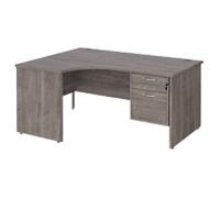 Dams International Maestro 25 Left Hand Ergonomic Desk Oak Wood Grey 2 Drawers 1,600 x 1,200 x 725 mm