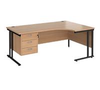 Dams International Maestro 25 Right Hand Corner Desk Beech Cantilever 3 Drawers 1,800 (W) x 1,200 (D) x 725 (H) mm Wood