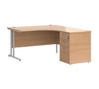 Dams International Maestro 25 Right Hand Corner Desk Beech Cantilever 3 Drawers 1 Pedestal 1,400 (W) x 1,626 (D) x 725 (H) mm Wood