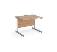 Dams International Rectangular Straight Desk with Beech Coloured MFC Top and Silver Frame Cantilever Legs Contract 25 1000 x 800 x 725mm