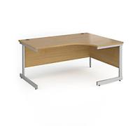 Dams International Right Hand Ergonomic Desk with Oak Coloured MFC Top and Silver Frame Cantilever Legs Contract 25 1600 x 1200 x 725 mm