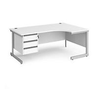Dams International Right Hand Ergonomic Desk with White MFC Top and Silver Frame Cantilever Legs and 3 Lockable Drawer Pedestal Contract 25 1800 x 1200 x 725mm