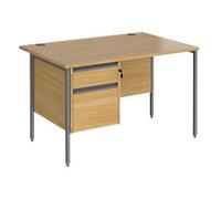 Dams International Straight Desk with 2 Drawer Pedestal Rectangular Oak H-Frame 2 Drawers 1,200 (W) x 800 (D) x 725 (H) mm MFC (Melamine Faced Chipboard)