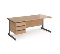 Dams International Straight Desk with Beech Coloured MFC Top and Graphite Frame Cantilever Legs and 3 Lockable Drawer Pedestal Contract 25 1800 x 800 x 725mm