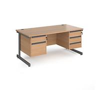 Dams International Straight Desk with Beech Coloured MFC Top and Graphite Frame Cantilever Legs and Two & Three Lockable Drawer Pedestals Contract 25 1600 x 800 x 725mm