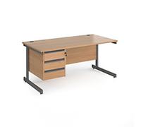 Dams International Straight Desk with Beech Coloured MFC Top and Graphite Frame Cantilever Legs and 3 Lockable Drawer Pedestal Contract 25 1600 x 800 x 725mm