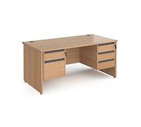 Dams International Straight Desk with Beech Coloured MFC Top and Graphite Frame Panel Legs and Two & Three Lockable Drawer Pedestals Contract 25 1600 x 800 x 725mm