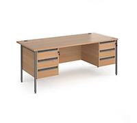 Dams International Straight Desk with Beech Coloured MFC Top and Graphite H-Frame Legs and 2 x 3 Lockable Drawer Pedestals Contract 25 1800 x 800 x 725mm