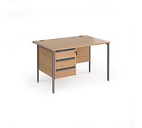 Dams International Straight Desk with Beech Coloured MFC Top and Graphite H-Frame Legs and 3 Lockable Drawer Pedestal Contract 25 1200 x 800 x 725mm