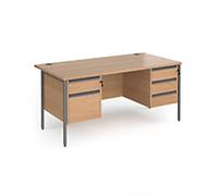 Dams International Straight Desk with Beech Coloured MFC Top and Graphite H-Frame Legs and Two & Three Lockable Drawer Pedestals Contract 25 1600 x 800 x 725mm