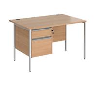 Dams International Straight Desk with Beech Coloured MFC Top and Silver H-Frame Legs and 2 Lockable Drawer Pedestal Contract 25 1200 x 800 x 725mm