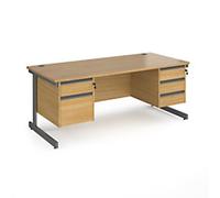 Dams International Straight Desk with Oak Coloured MFC Top and Graphite Frame Cantilever Legs and Two & Three Lockable Drawer Pedestals Contract 25 1800 x 800 x 725mm
