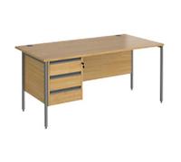 Dams International Straight Desk with Oak Coloured MFC Top and Graphite H-Frame Legs and 3 Lockable Drawer Pedestal Contract 25 1600 x 800 x 725mm