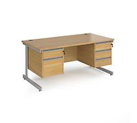 Dams International Straight Desk with Oak Coloured MFC Top and Silver Frame Cantilever Legs and Two & Three Lockable Drawer Pedestals Contract 25 1600 x 800 x 725mm