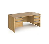 Dams International Straight Desk with Oak Coloured MFC Top and Silver Frame Panel Legs and Two & Three Lockable Drawer Pedestals Contract 25 1600 x 800 x 725mm