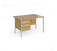 Dams International Straight Desk with Oak Coloured MFC Top and Silver H-Frame Legs and 3 Lockable Drawer Pedestal Contract 25 1200 x 800 x 725mm