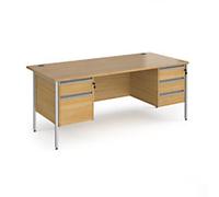 Dams International Straight Desk with Oak Coloured MFC Top and Silver H-Frame Legs and Two & Three Lockable Drawer Pedestals Contract 25 1800 x 800 x 725mm