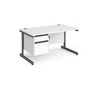 Dams International Straight Desk with White MFC Top and Graphite Frame Cantilever Legs and 2 Lockable Drawer Pedestal Contract 25 1400 x 800 x 725mm