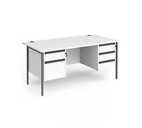 Dams International Straight Desk with White MFC Top and Graphite H-Frame Legs and Two & Three Lockable Drawer Pedestals Contract 25 1600 x 800 x 725mm