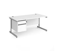 Dams International Straight Desk with White MFC Top and Silver Frame Cantilever Legs and 2 Lockable Drawer Pedestal Contract 25 1600 x 800 x 725mm