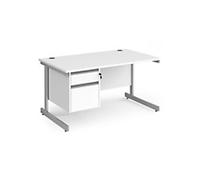 Dams International Straight Desk with White MFC Top and Silver Frame Cantilever Legs and 2 Lockable Drawer Pedestal Contract 25 1400 x 800 x 725 mm