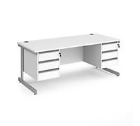 Dams International Straight Desk with White MFC Top and Silver Frame Cantilever Legs and 2 x 3 Lockable Drawer Pedestals Contract 25 1800 x 800 x 725mm