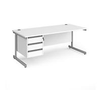 Dams International Straight Desk with White MFC Top and Silver Frame Cantilever Legs and 3 Lockable Drawer Pedestal Contract 25 1800 x 800 x 725mm