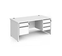 Dams International Straight Desk with White MFC Top and Silver Frame Panel Legs and Two & Three Lockable Drawer Pedestals Contract 25 1600 x 800 x 725mm
